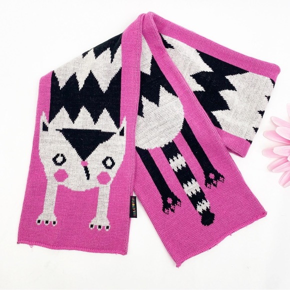 Lazy Oaf Accessories - Lazy Oaf Novelty Cat Print Intarsia Knit Cozy Scarf Pink Black White